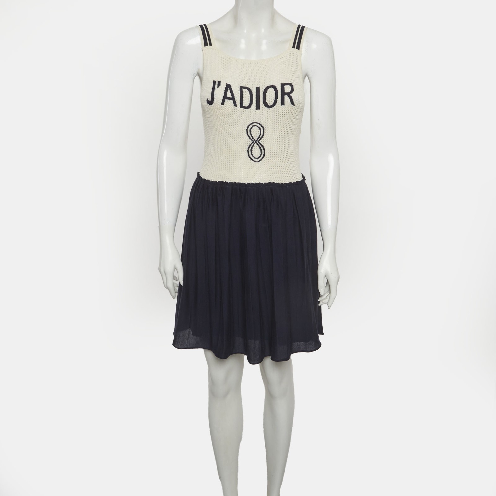Christian Dior Cream Navy Blue JAdior Knit Mini Dress M thumbnail 2
