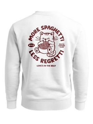 Sweatshirt Herren Pullover mit Backprint More Spaghetti Less Regretti Spruch