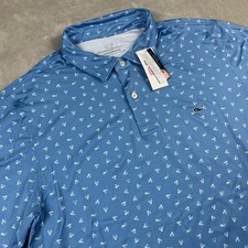 New Vineyard Vines Performance Polo Shirt Men Large Blue Fly Toss All Over Print