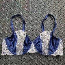 Victoria s Secret Blue Lace Demi Bra 36C Satin Lace Lingerie Coquette