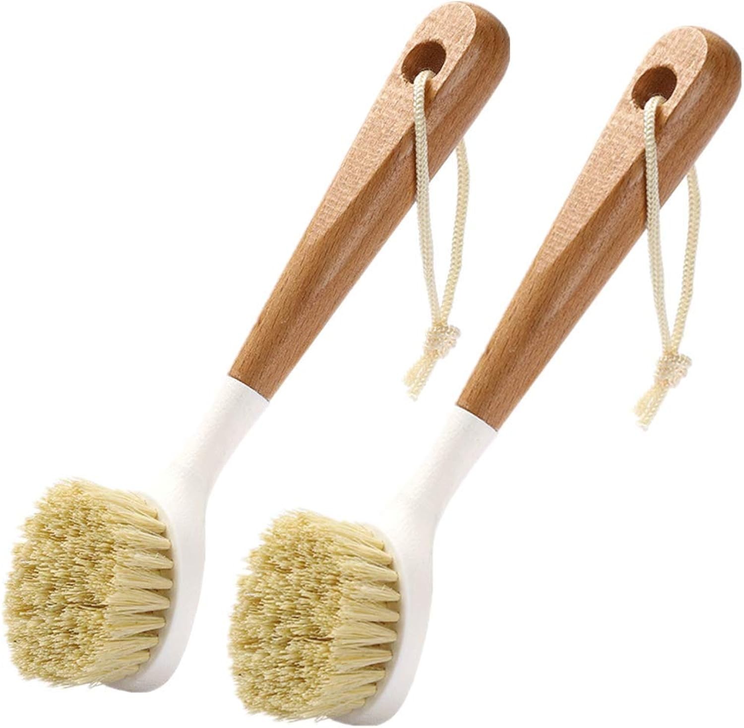 Dish Brush 2 Pieces Bristles Dish Scrubber Long Wooden Handle Dishwashing