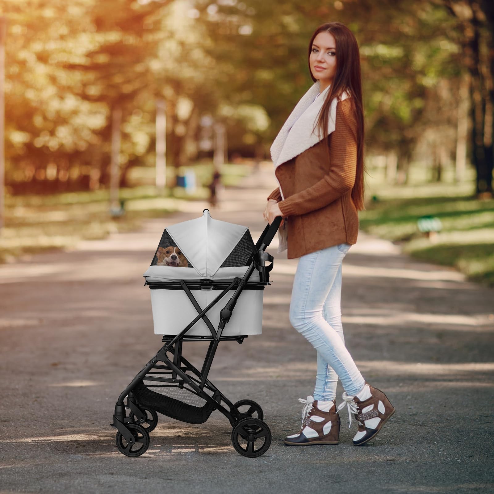 Dog Stroller for Small Dogs Cats Up to 33LBS, 3-in-1 Lightweight Foldable Pet...