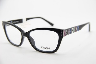 NEW SOSPIRI DILETTA NRC BLACK BLUE CRYSTALS PURPLE AUTHENTIC EYEGLASSES 55-15