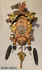 Vintage Black Forest Cuckoo Clock – Hand-Carved Birds & Leaves, Pinecone Weights