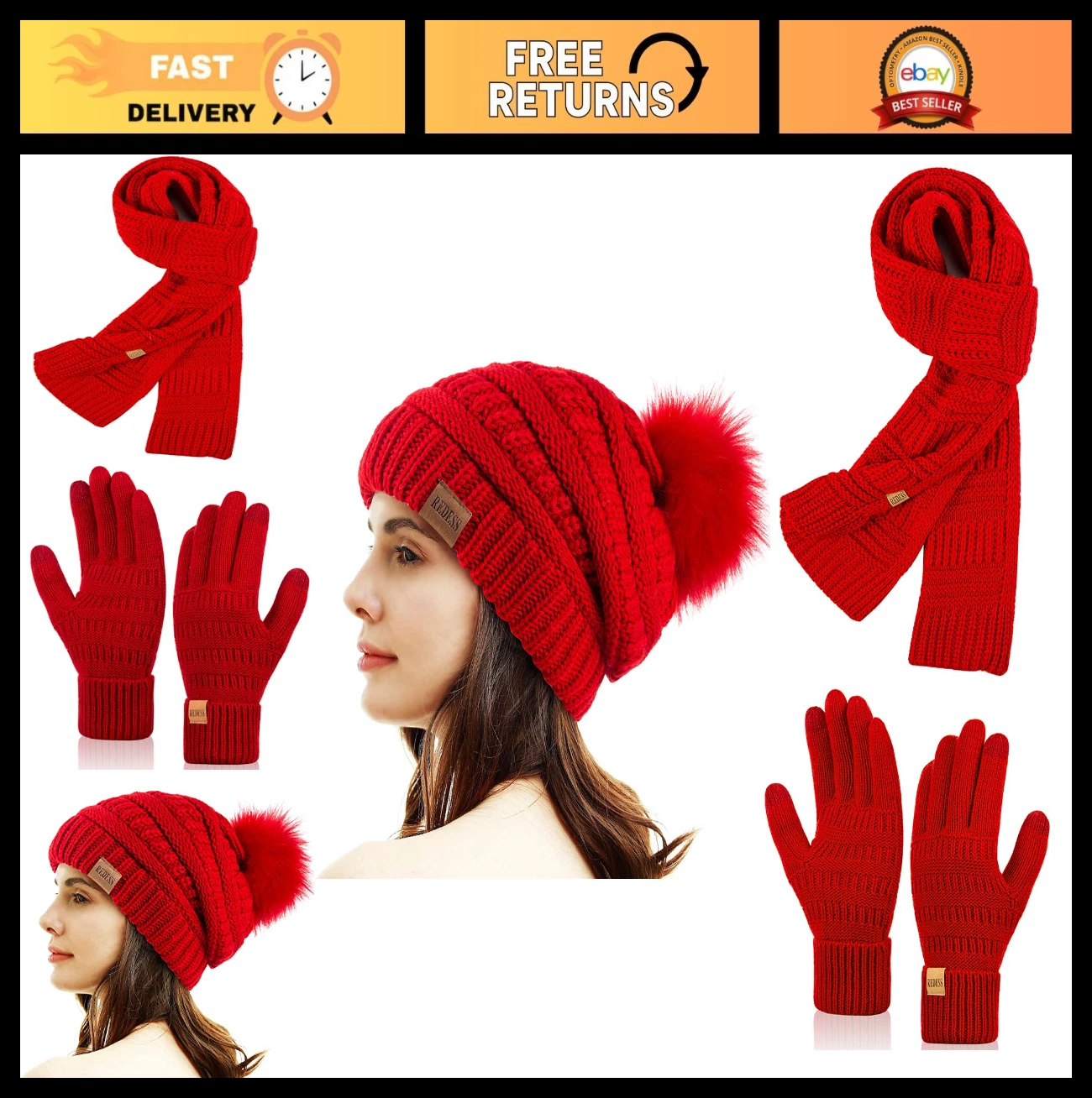 Warm Fleece Lined Women's Winter Beanie Hat with Pompom - Thick Slouchy Knit Cap