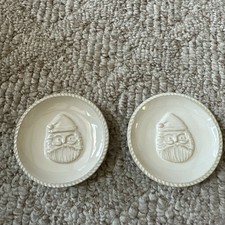 Mud Pie Cream Ceramic Dish - Santa Theme Tidbit Plates NWT Christmas