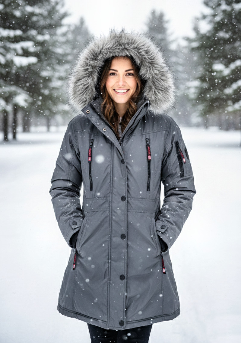 Canada Weather Gear Triple Blast Faux Fur Trim Parka, Slate Gray, Womens Size S
