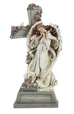 by Roman, 14.75" H Angel with Memorial Cross Garden Statue, Religious Outdoor...