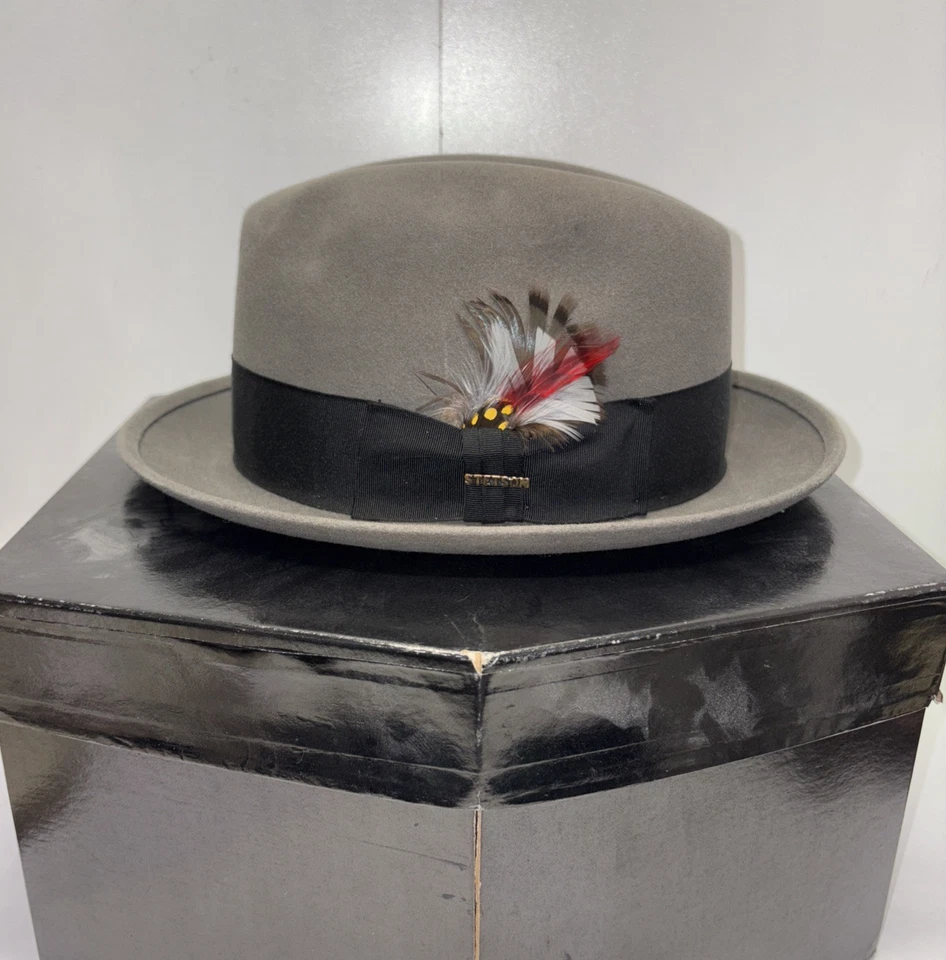 Шляпа фетровая мужская Royal STETSON Fedora Temple 7 карибу с необработанным вырезом в коробке винтажная - Изображение 2 из 4