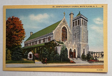 ca 1935 NY Postcard White Plains New York St John's Catholic Church building
