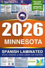 2026 Minnesota MN LABOR LAW POSTER Federal  State Spanish Laminated