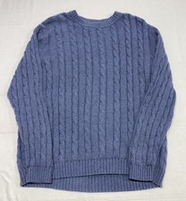 LL Bean Sweater Mens Large Tall Blue Cable Knit Casual Pullover Crew Preppy Boat