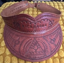 Vintage Brown Leather Embossed "Nicaragua" Adjustable Visor