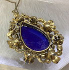 Vintage Austria Rhinestone Lapis Art Glass Teardrop Gold Tone Pendant Necklace — photo 4