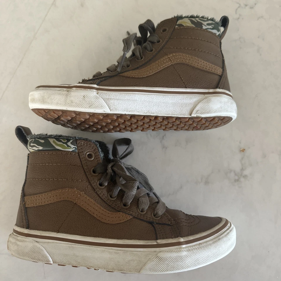 Vans Sk8-Hi MTE Niños Zapatos 1.5 Marrón Cuero Camuflaje Verde Forrado Resistente a la intemperie Foto 3 de 4