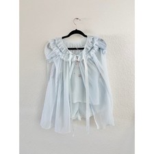 Vintage Babydoll Nightgown Chiffon Pleated Light Blue Lace Ruffle Sleepwear S
