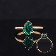 1.50Ctw Pear Cut Green Emerald Delicate Anniversary Ring 14K Yellow Gold Plated