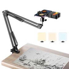 Overhead Phone Mount with Rechargeable Light for iPhone, Desk Tripod with Cla...