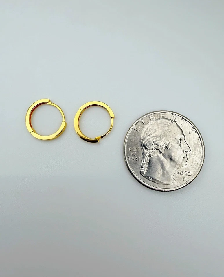 18K Solid Gold Hoop Earrings Huggies Hoops, Minimalist Everyday Gold Jewelry - Image 4 of 4