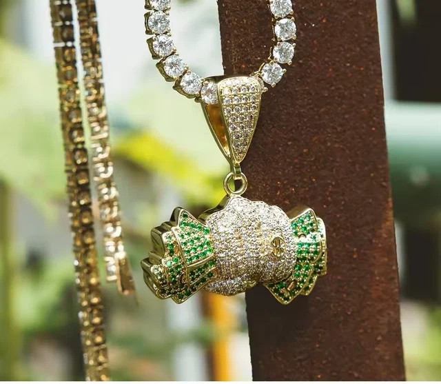 2.30Ct Round Cut Real Moissanite Custom Money Pendent 14K Yellow Gold Plated