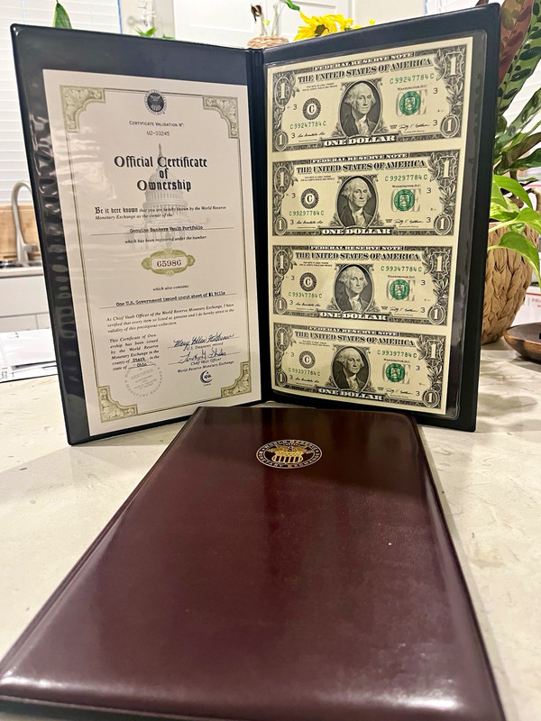 Uncut $1 Page with World Reserve Monetary Exchange Vault Portfolio w/ COA