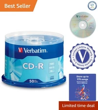Verbatim Silver CD-R Discs 50 Pack - 700MB, 80 Min, Reliable 52x Speed Recording