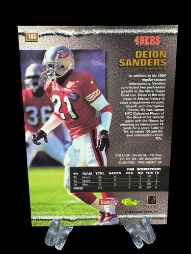 1995 Classic Pro Line Football #165 Deion Sanders Insert 49ers - Picture 4 of 4