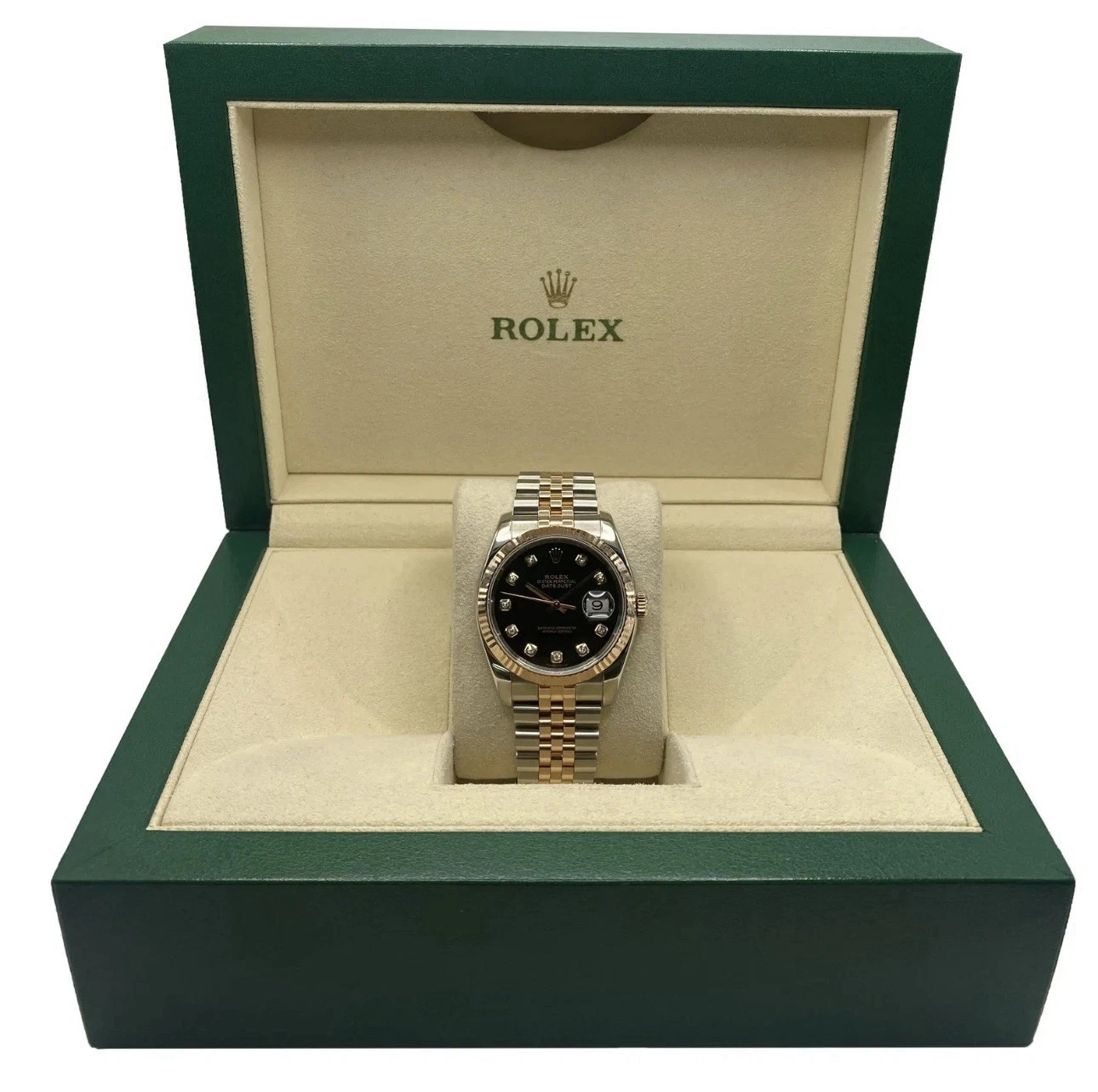 ROLEX MENS DATEJUST 18KY GOLD & STEEL BLACK DIAMOND DIAL 18KY  36MM WATCH