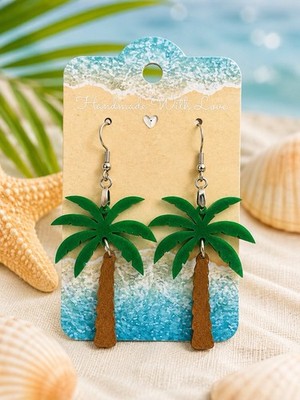 Handmade Palm Tree Dangle Earrings Tropical Beach Acrylic Summer Vacation