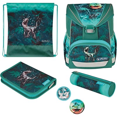 Herlitz Schulranzen-Set UltraLight Plus Green Rex mit Federmappe, Turnbeutel