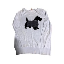 Loft Outlet Womens Light Blue Scottie Dog Plaid Pearl Collar Sweater Small