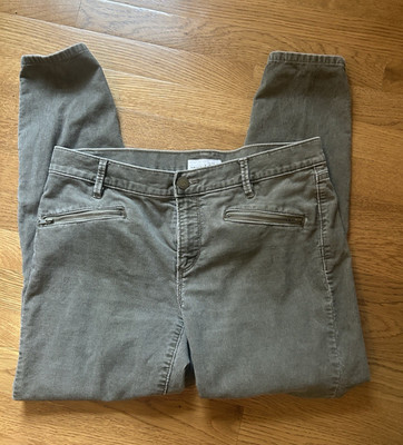 Ann Taylor LOFT Women's Olive Corduroy Skinny Pants Flat Front Pockets 8