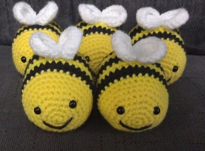 Handmade Crochet Bumble Bee Stuffed Animal 4.5'' Long Crochet Toy