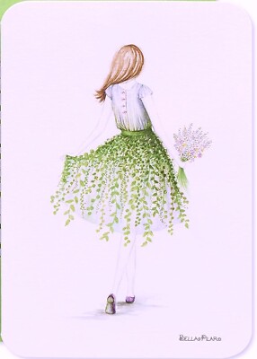 Papyrus Bella Pilar Girl in Ivy Dress Blank Notecard Small Greeting Card
