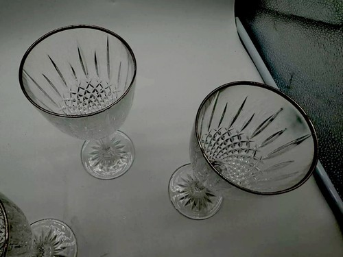 ๐ท๐ท๐ท๐ท4 Vintage Rimmed Crystal Wine Glasses Glass Platinum or silver ๐ฅ8oz. - Picture 5 of 13