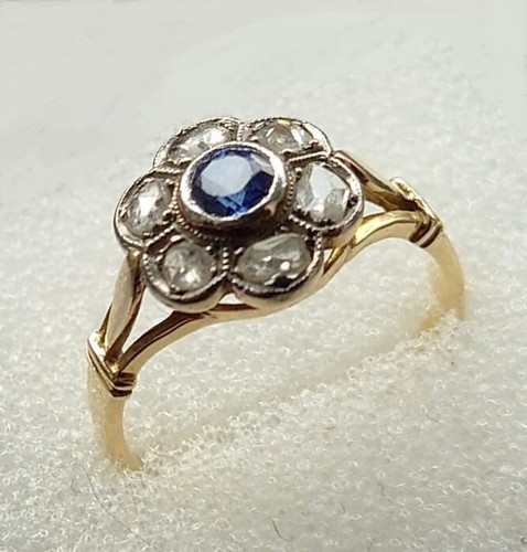 Vintage Ring Gold 18 ct mit Saphir und Diamanten ca. 1920 - Bild 8 von 12
