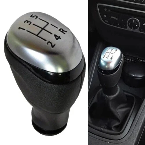 #For Renault Clio 4 Black with Chrome 5+R Speed Plastic+Leather Gear Knob+Gaiter