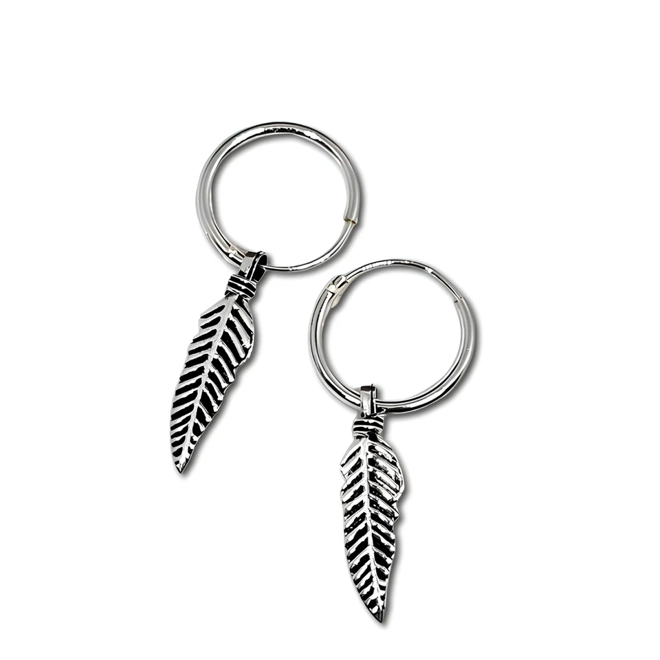 Pendientes de plumas de plata de ley 925 de 12 mm con bisagras pendientes de ángel joyería Foto 2 de 4