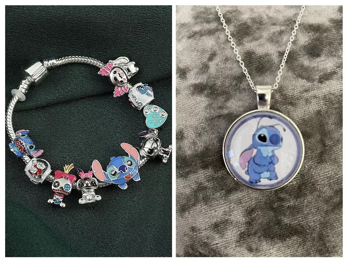 2pcs Set Silver Plated Disney Lilo And Stitch Necklace Bracelet Girls Boys Gift