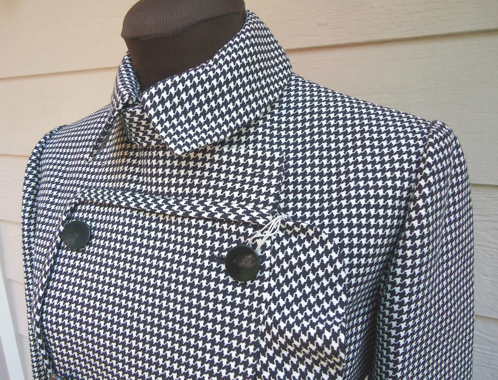 NUOVO Cappotto arricciato Valentino in lana seta sgabello da segugio $3400 4 6 nero bianco