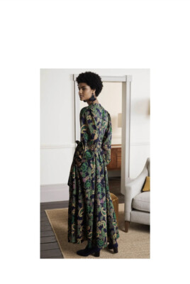 Boden Notch Neck Cotton Maxi Dress Navy New Exotic Floral Long Sleeve UK 16  | eBay UK