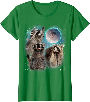 Funny Three Raccoon Heading To The Moon Design Ladies' Crewneck T-Shirt