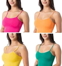 Women's Solid Color Basic Long Tanks Adjustable Spaghetti Strap Camisole Top