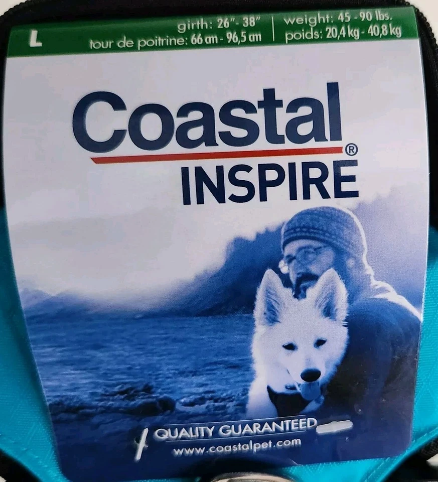 Arnés ajustable para perros Coastal Inspire con asa grande Aqua nuevo con etiquetas Foto 3 de 4