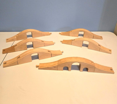 Wooden Railway Arched Bridge Lot x6 - Works w Thomas Train & Friends  BRIO