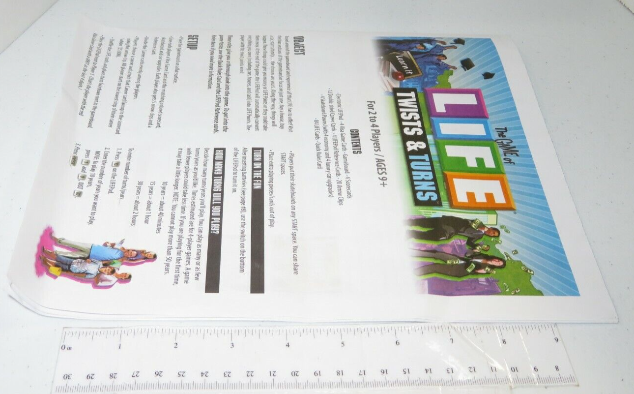 2007 Game of Life Twist & Turns Board Game Instruction Manual Rules Only  Hasbro