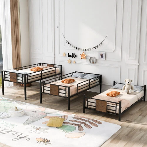 Litera triple de alta resistencia plataforma marcos de cama loft para niños litera sofá cama Foto 4 de 4