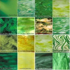 Green Stained Glass Sheets - Available in Variety Green Colors (8x10)
