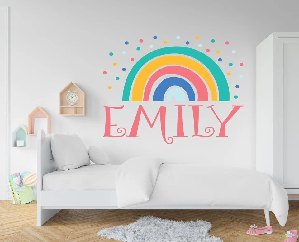 Calcomanía de pared con nombre personalizado arco iris - arte de pared moderno con nombre boho arco iris personalizado Foto 3 de 4