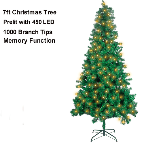 7ft Prelit Christmas Tree Artificial Pre Lit Decor Tree w/ 450 LED String Lights - Picture 4 of 12